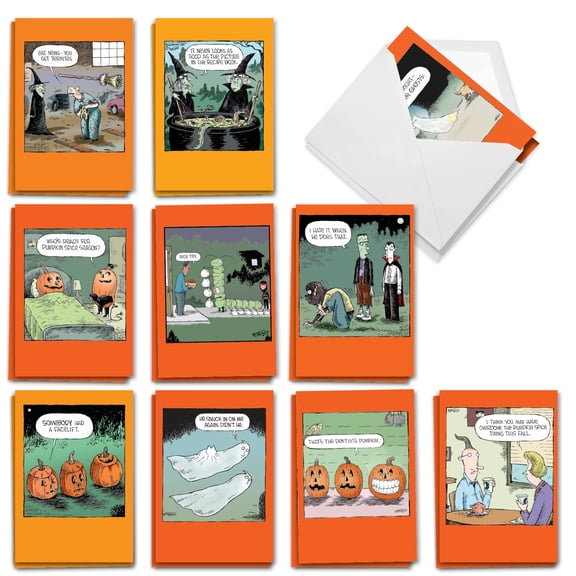 NobleWorks 20 Assorted set Funny Halloween Greeting Cards w/5 x 7 Inch Envelopes (10 Designs, 2 Each) Spooky Coverly AC8774HWG-B2x10