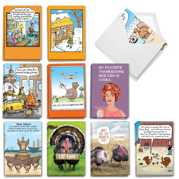 NobleWorks 20 Assorted set Funny Thanksgiving Greeting Cards w/5 x 7 Inch Envelopes (10 Designs, 2 Each) Turkey Time AC9505TGG-B2x10