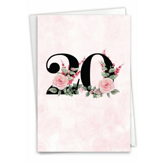 NobleWorks 20th Milestone Anniversary Greeting Card with 5 x 7 Inch Envelope (1 Card) Floral Couple 20 C10491MAG