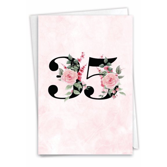 NobleWorks 35th Milestone Birthday Paper Card with 5 x 7 Inch Envelope (1 Card) Floral Age 35 C10052MBG