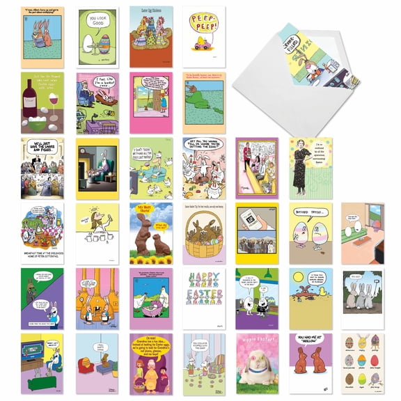 NobleWorks 36 Assorted Box Set Easter Greeting Cards w/5 x 7 Inch Envelopes (36 Designs, 1 Each) Hoppy Holidays AC10404EAG-B1x36