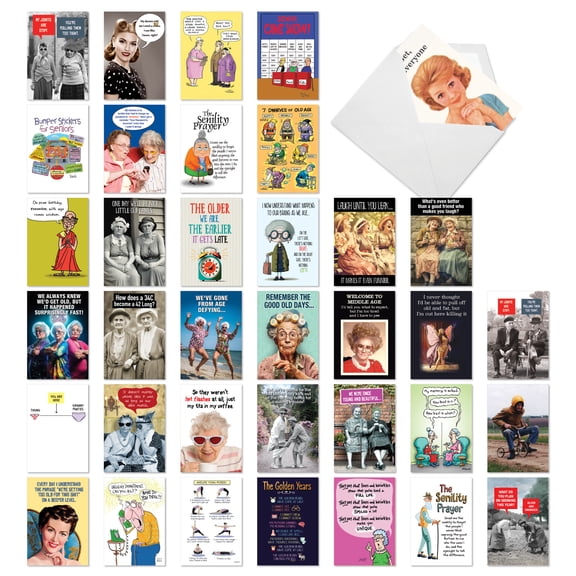 NobleWorks 36 Assorted Box Set Funny Birthday Greeting Cards w/5 x 7 Inch Envelopes (36 Designs, 1 Each) Bday Getting Old AC10798BDG-B1x36