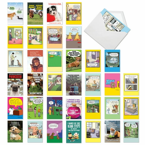 NobleWorks 36 Assorted Box Set Funny Blank Greeting Cards w/5 x 7 Inch Envelopes (36 Designs, 1 Each) Blank All Occasions Barking Blanks AC7753OCB-B1x36