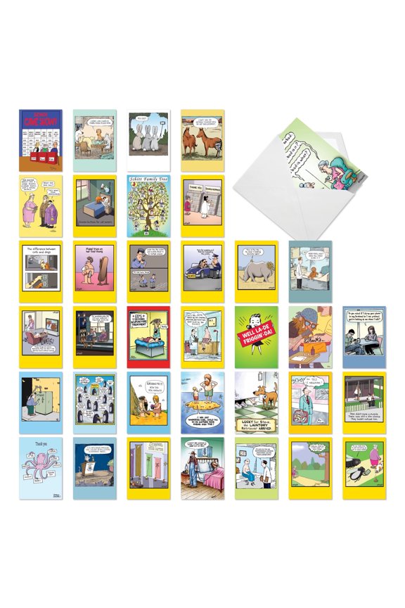 36 Assorted Box Set Funny Everyday Mixed Occasions Greeting Cards w/5 x 7 Inch Envelopes (36 Designs, 1 Each) Fun Toons AC10047EXG-B1x36
