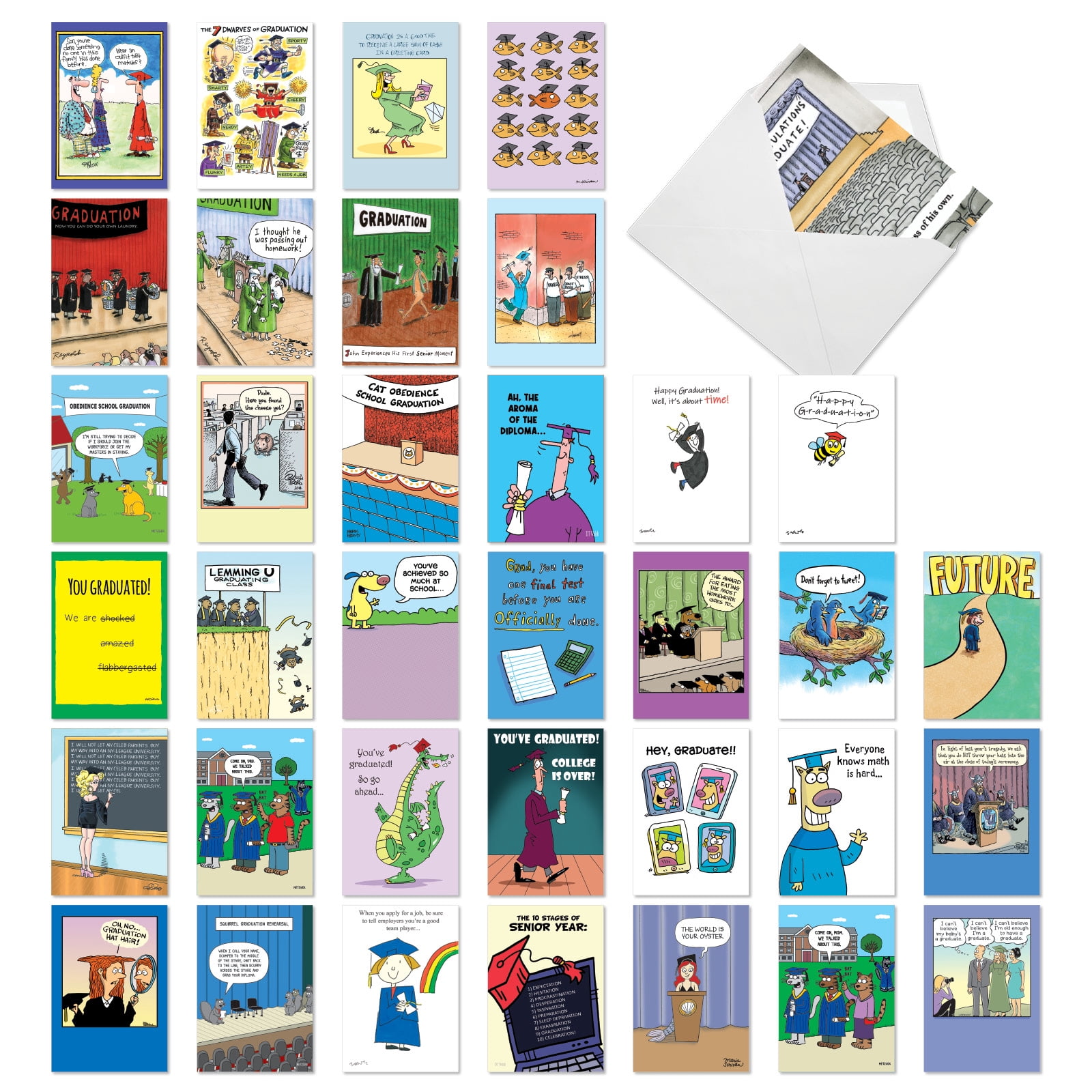 NobleWorks 36 Assorted Box Set Funny Graduation Greeting Cards (Girlfriend) w/5 x 7 Inch Envelopes (36 Designs, 1 Each) Grad Toons AC10894GDG-B1x36
