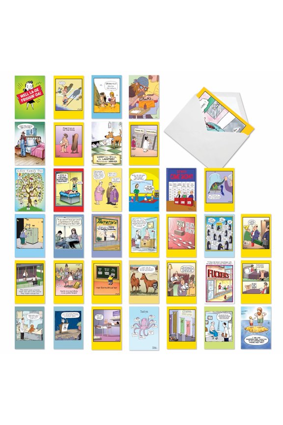 - 36 Funny Mixed Occasion Cards Boxed - Adult Bulk Notecard Assortment, Fun Cartoon Greeting Cards - Favorite Toons Collection AC6740XXG-B1x36