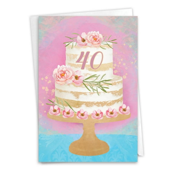 NobleWorks 40th Milestone Birthday Greeting Card with 5 x 7 Inch Envelope (1 Card) Number Cake 40 C10124MBG