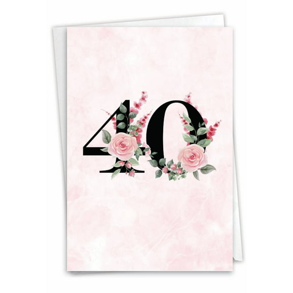 NobleWorks 40th Milestone Birthday Paper Card with 5 x 7 Inch Envelope (1 Card) Floral Age 40 C10051MBG