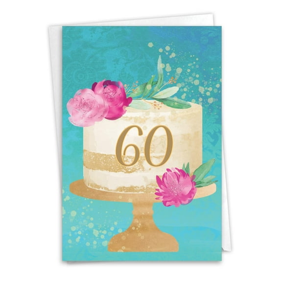 NobleWorks 60th Milestone Birthday Greeting Card with 5 x 7 Inch Envelope (1 Card) Number Cake 60 C10120MBG