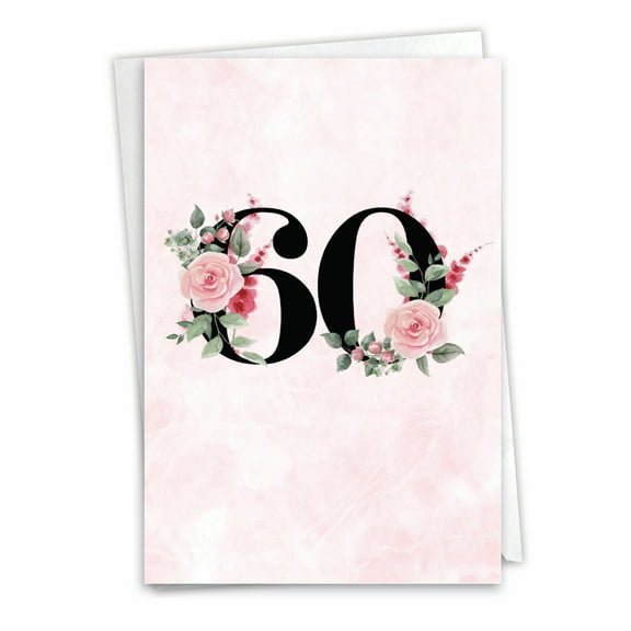 NobleWorks 60th Milestone Birthday Paper Card with 5 x 7 Inch Envelope (1 Card) Floral Age 60 C8257MBG
