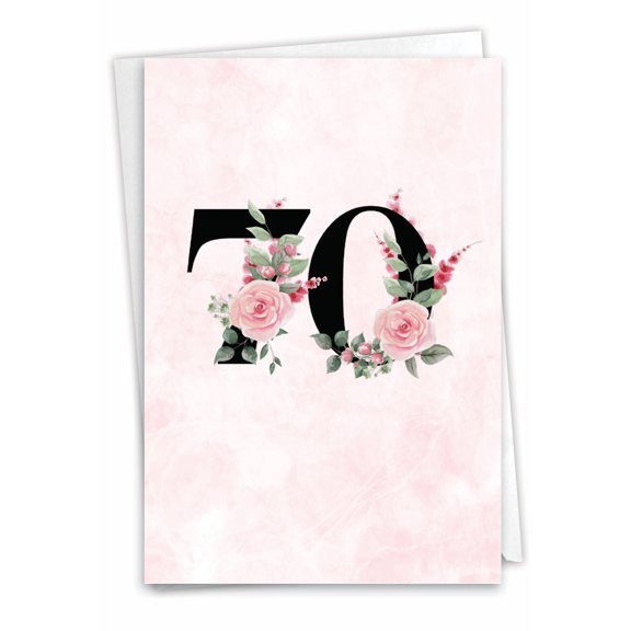 NobleWorks 70th Milestone Birthday Paper Card with 5 x 7 Inch Envelope (1 Card) Floral Age 70 C8259MBG
