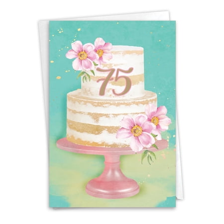 NobleWorks 75th Milestone Birthday Greeting Card with 5 x 7 Inch Envelope (1 Card) Number Cake 75 C10117MBG
