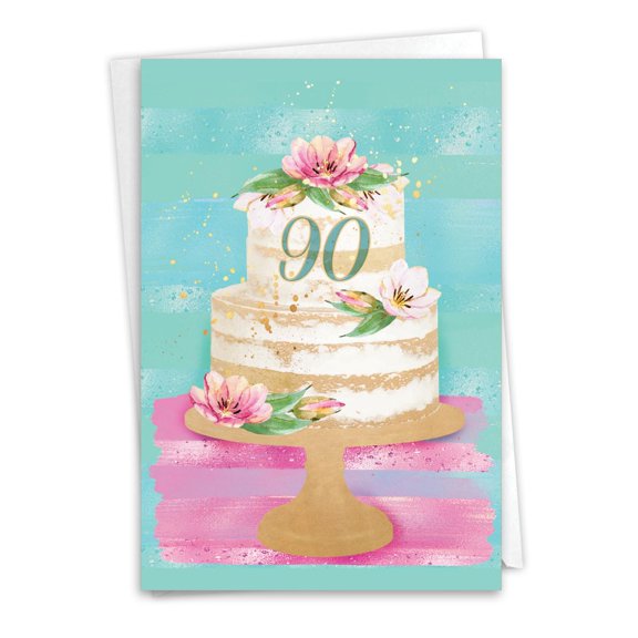 NobleWorks 90th Milestone Birthday Greeting Card with 5 x 7 Inch Envelope (1 Card) Number Cake 90 C10114MBG