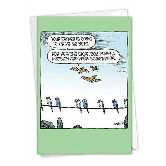 NobleWorks Bird Parking - Father's Day Greeting Card with Envelope (4.63 x 6.75 Inch) - C9212FDG