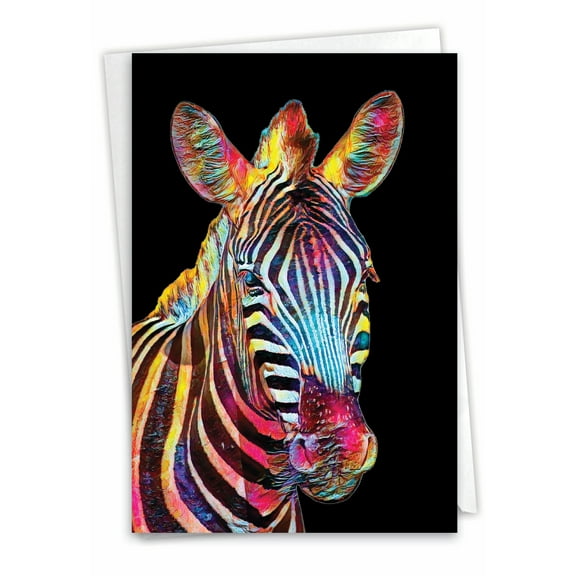 NobleWorks Birthday Greeting Card with 5 x 7 Inch Envelope (1 Card) Bday Rainbow Zebras - Head C10327BBDG