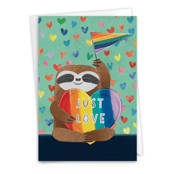NobleWorks Blank All Occasions Greeting Card with 5 x 7 Inch Envelope (1 Card) Blank All Occasions Happy Pride - Sloth C10983GOCB