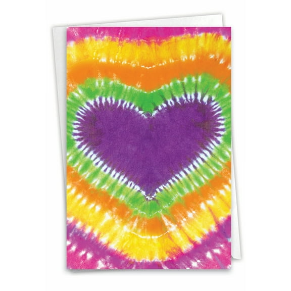 NobleWorks Blank All Occasions Greeting Card with 5 x 7 Inch Envelope (1 Card) Blank All Occasions Tie-Dye Hearts C9162IOCB