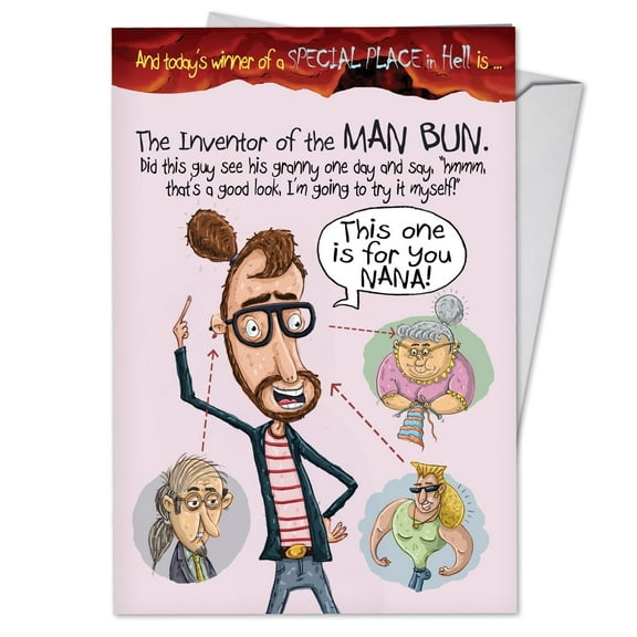 NobleWorks - C4022BDG Humorous Birthday Card 'Man Bun' with Envelope by NobleWorks