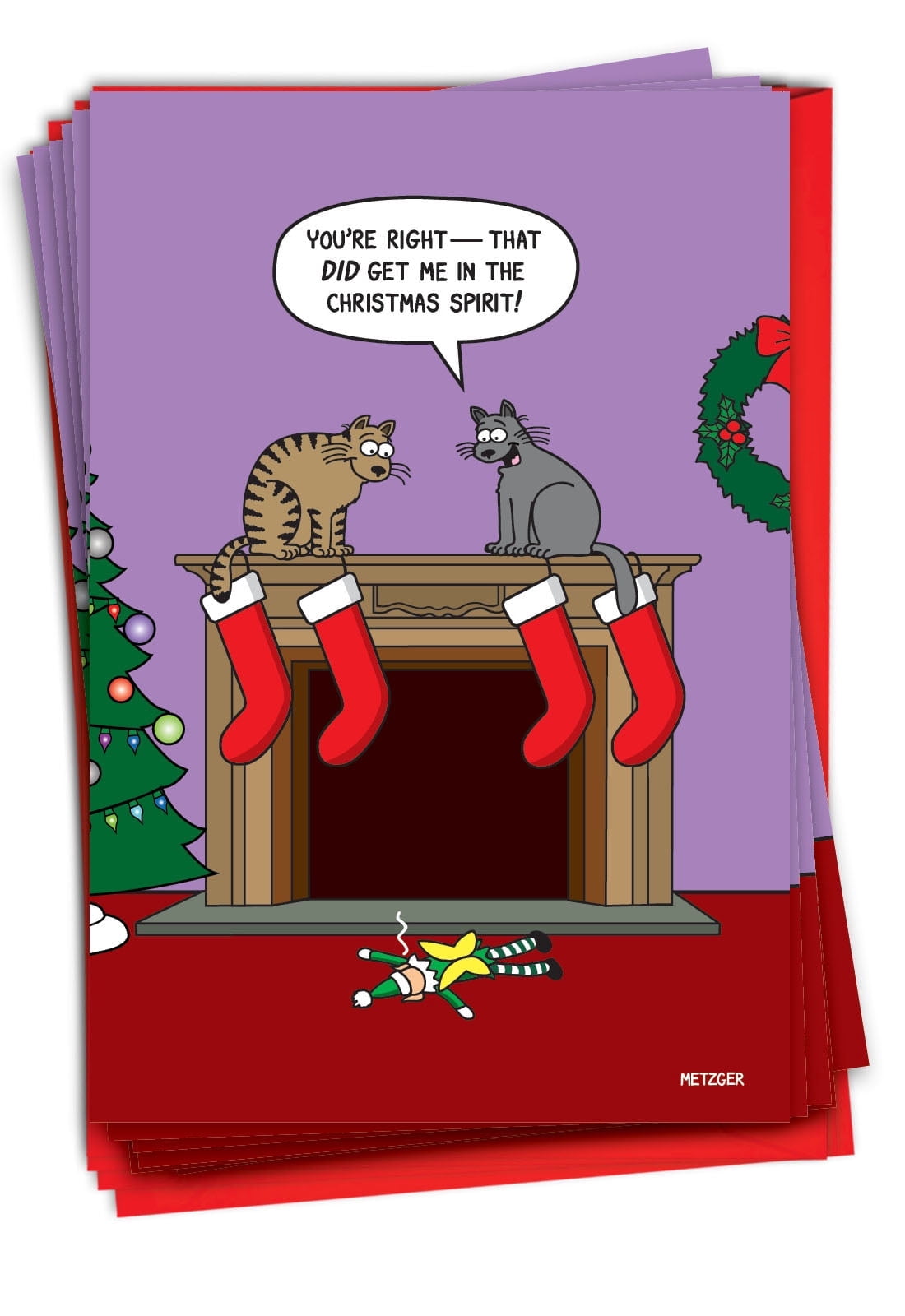 NobleWorks, Cat Holiday Spirit - 12 Funny Christmas Cards Boxed - Bulk ...