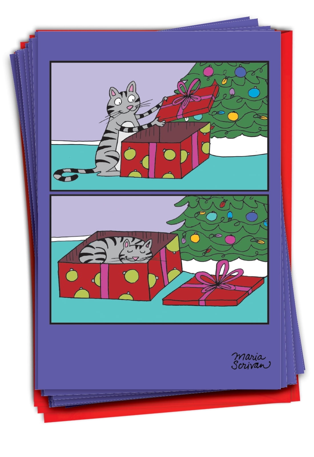 NobleWorks, Cat Present - 36 Funny Christmas Cards Boxed - Bulk Set ...