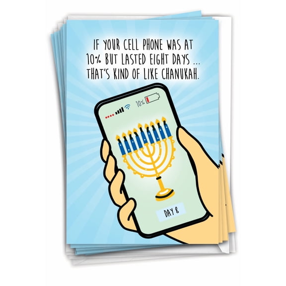 NobleWorks, Cell Phone Miracle - 12 Funny Chanukah Cards Boxed - Bulk Set, C10145HKG-B12x1