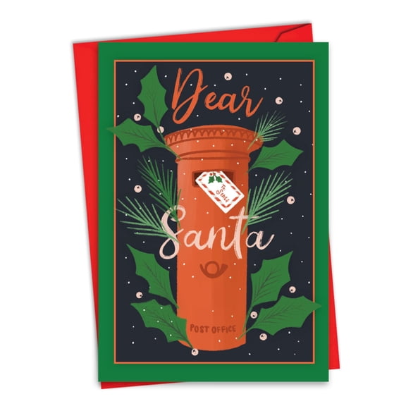 NobleWorks Christmas Paper Card with 5 x 7 Inch Envelope (1 Card) Merry Christmas Holiday Holiday Mail - Post C10197IXSG