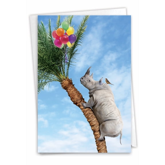 NobleWorks Congratulations Greeting Card with 5 x 7 Inch Envelope (1 Card) Congats, Good Luck Tree Animals - Rhino C10323JCGG