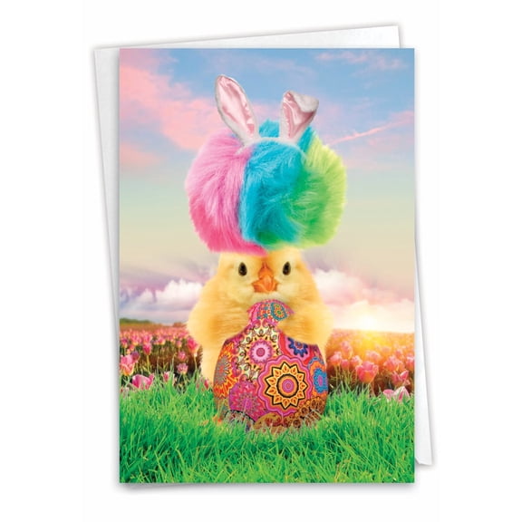 NobleWorks Easter Greeting Card with 5 x 7 Inch Envelope (1 Card) Chicks In A Basket C9077BEAG