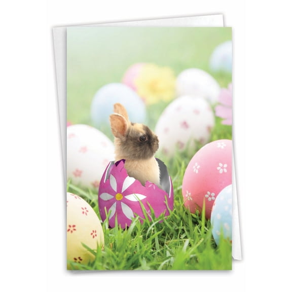 NobleWorks Easter Greeting Card with 5 x 7 Inch Envelope (1 Card) Hatching Rabbits-Egg C8993FEAG