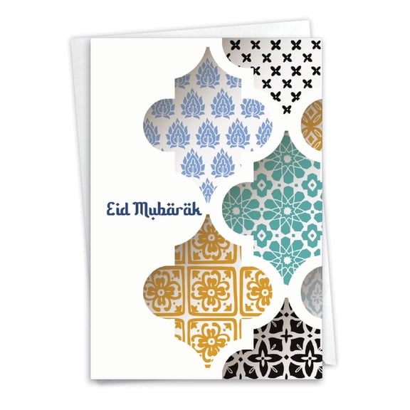 NobleWorks Eid Mubarak Greeting Card with 5 x 7 Inch Envelope (1 Card) Islam Holiday Cards Eid Mubarak Dimensions - Tiles C10424EEIG