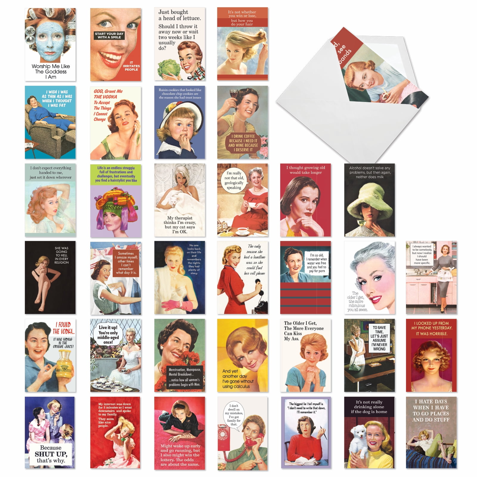 NobleWorks Ephemera Femme Festival - Pack of 36 Birthday Greeting Cards with Envelopes (4.63 x 6.75 Inch) - AC9377BDG-B1x36