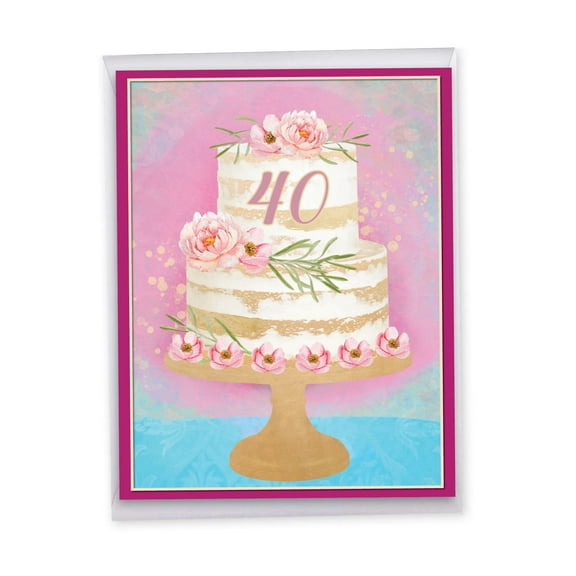 NobleWorks Extra Large 40th Milestone Birthday Paper Card From Us 8.5 x 11 Inch with Envelope (1 Pack) Oversize Jumbo Number Cake 40 J10124MBG-US