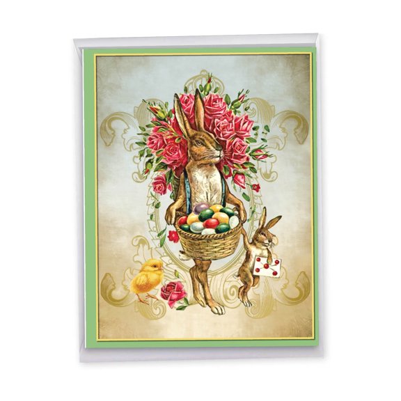1 Jumbo Funny Easter Greeting Card with Envelope - Big Large Humorous Card for Men, Women - Vintage Chicks and Bunnies - Rabbit - NobleWorks - J9164IEAG
