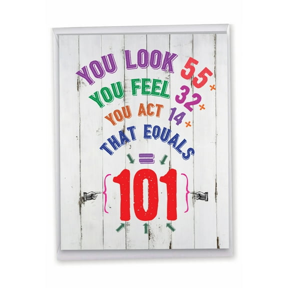 NobleWorks Extra Large Funny 101th Milestone Birthday Greeting Card 8.5 x 11 Inch with Envelope (1 Pack) Large Jumbo Age Equation-101 J2462MBG
