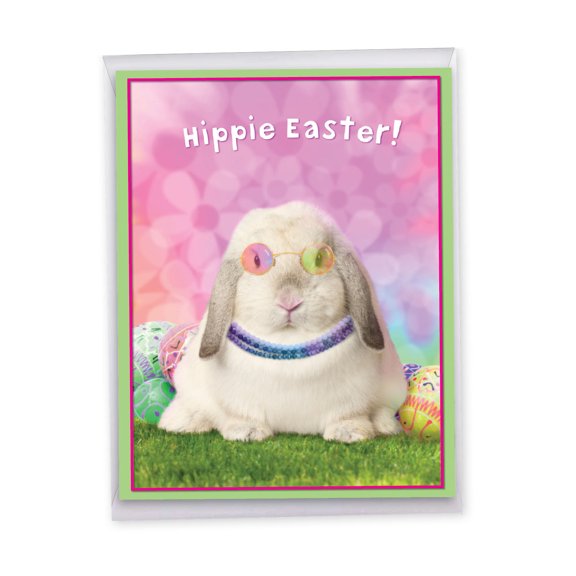 NobleWorks Extra Large Funny Easter Greeting Card 8.5 x 11 Inch with Envelope (1 Pack) Big, Jumbo Hippie Rabbit J9226EAG