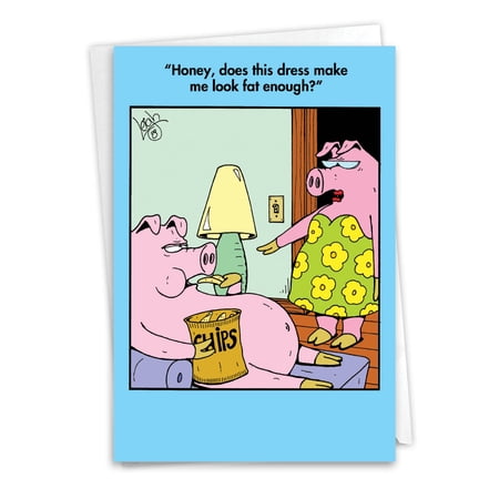 NobleWorks Father's Day Paper Card with 5 x 7 Inch Envelope (1 Card) Pig Fat Dress Father'S Day Humor Paper Card 0262