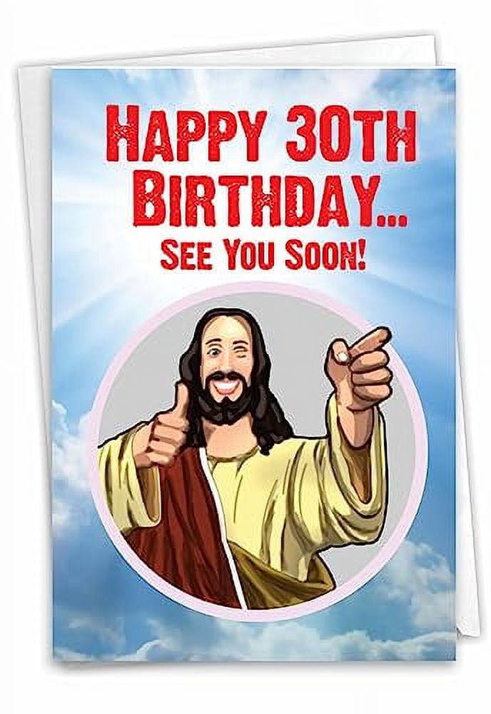 NobleWorks - Funny 30th Birthday Greeting Card - Joking God Humor Milestone, 30 Years Happy Bday Notecard with Envelope (1 Card) - See You Soon 30 C7235MBG