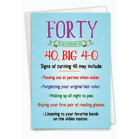 NobleWorks Funny 40th Milestone Birthday Greeting Card with 5 x 7 Inch Envelope (1 Card) Turning Forty C9272MBG