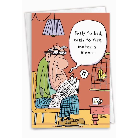 NobleWorks Funny 50th Birthday Milestone Greeting Card with 5 x 7 Inch Envelope (1 Card) Early to Bed 50 5089