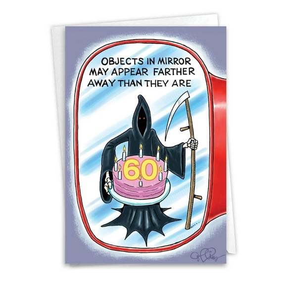 NobleWorks Funny 60th Milestone Blank Birthday Greeting Card with 5 x 7 Inch Envelope (1 Card) Bday Objects in Mirror 60 4848K