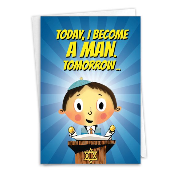 NobleWorks Funny Bar Mitzvah Paper Card with 5 x 7 Inch Envelope (1 Card) Became A Man C10844JBG