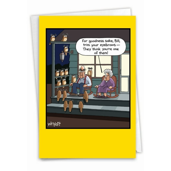 NobleWorks Funny Birthday Greeting Card with 5 x 7 Inch Envelope (1 Card) Bday Owl Gathering C9614BDG