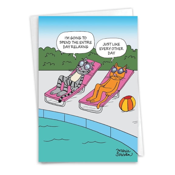 NobleWorks Funny Birthday Greeting Card with 5 x 7 Inch Envelope (1 Card) Bday Relaxing Cats C10280BDG