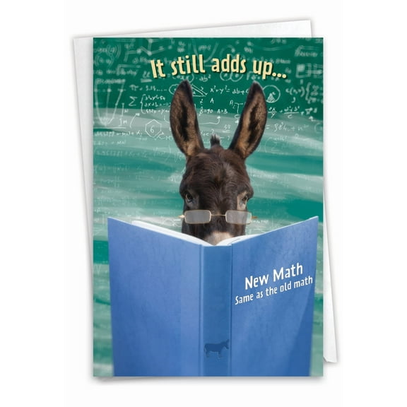 NobleWorks Funny Birthday Paper Card with 5 x 7 Inch Envelope (1 Card) Bday Donkey New Math C9600BDG