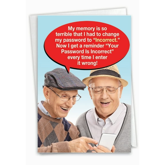 NobleWorks Funny Birthday Paper Card with 5 x 7 Inch Envelope (1 Card) Bday Incorrect Password-Men C7955BDG