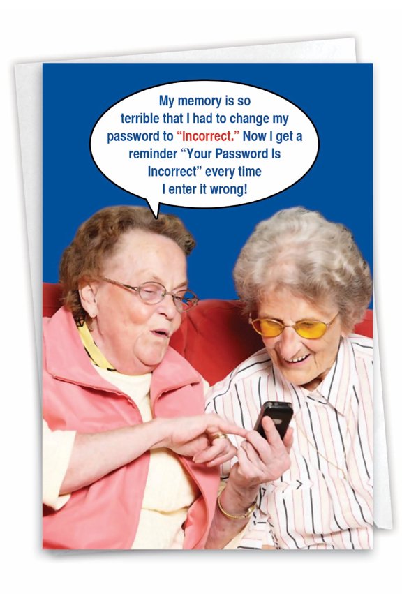 Funny Blank All Occasions Greeting Card with 5 x 7 Inch Envelope (1 Card) Blank All Occasions Incorrect Password 9912K