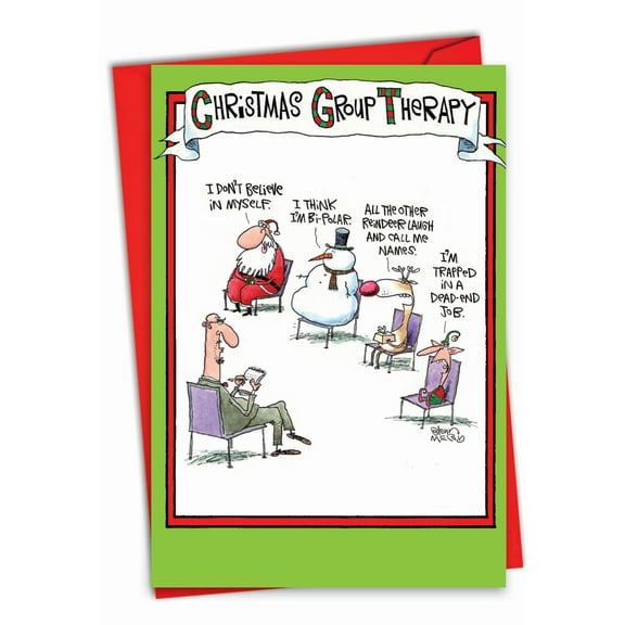 NobleWorks Funny Blank Christmas Greeting Card with 5 x 7 Inch Envelope (1 Card) Merry Christmas Holiday Group Therapy 5799K