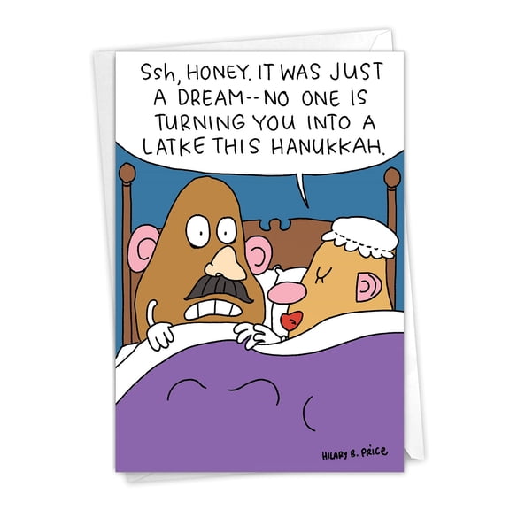 NobleWorks - Funny Chanukah Greeting Card with 5 x 7 Inch Envelope (1 Card) Jewish Holiday Card Hanukkah Potatoheads C2483HKG