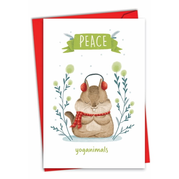 NobleWorks Funny Christmas Greeting Card with 5 x 7 Inch Envelope (1 Card) Merry Christmas Holiday Holiday Yoganimals-Squirrel C9520HXSG