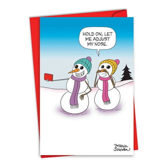 NobleWorks Funny Christmas Greeting Card with 5 x 7 Inch Envelope (1 Card) Merry Christmas Holiday Nose Adjustment C10160XSG